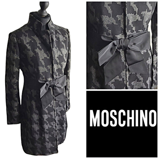 Ladies moschino Tweed black wool  fitted Long coat uk 10