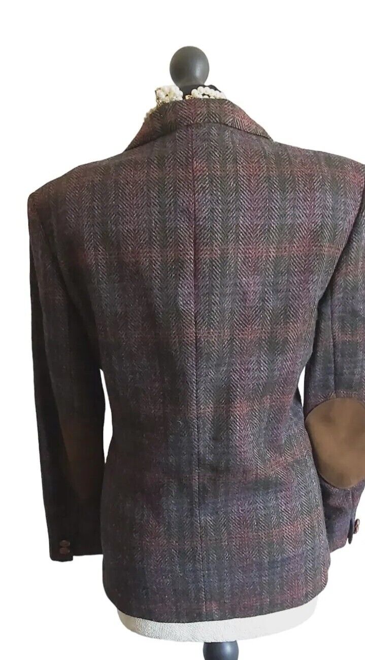 Ladies  DAKS wool Tweed check jacket blazer Elbow Patches Uk size 10