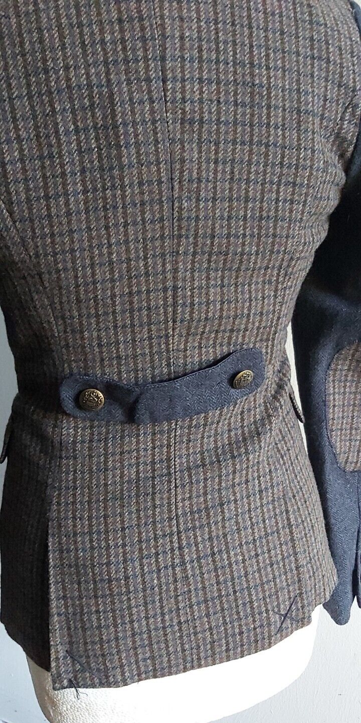 Falmer Heritage Tweed Wool Navy/Grey Jacket Elbow Patches Size 8