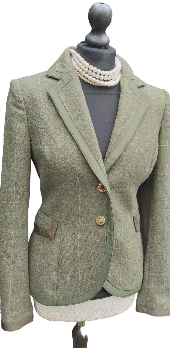 Joules Tweed Jacket Womens Khalki Wool Check Country Hacking Blazer UK Size 10