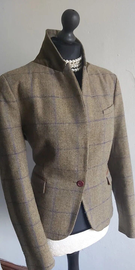 ZARA Women's 100% Wool Tweed Elbow Patches Hacking Blazer Jacket XL