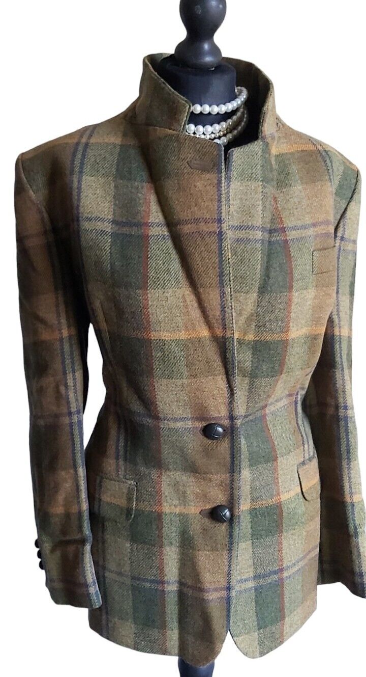 Ladies  DAKS 100% wool Fitted Khaki Check Tweed  jacket blazer  size 16