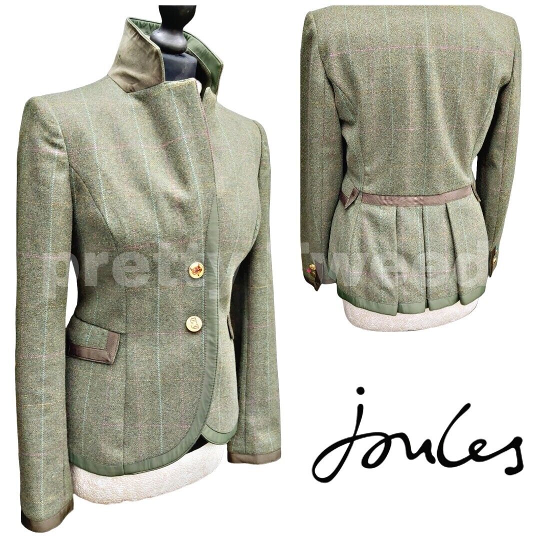 Joules Tweed Jacket Womens Khalki Wool Check Country Hacking Blazer UK Size 10