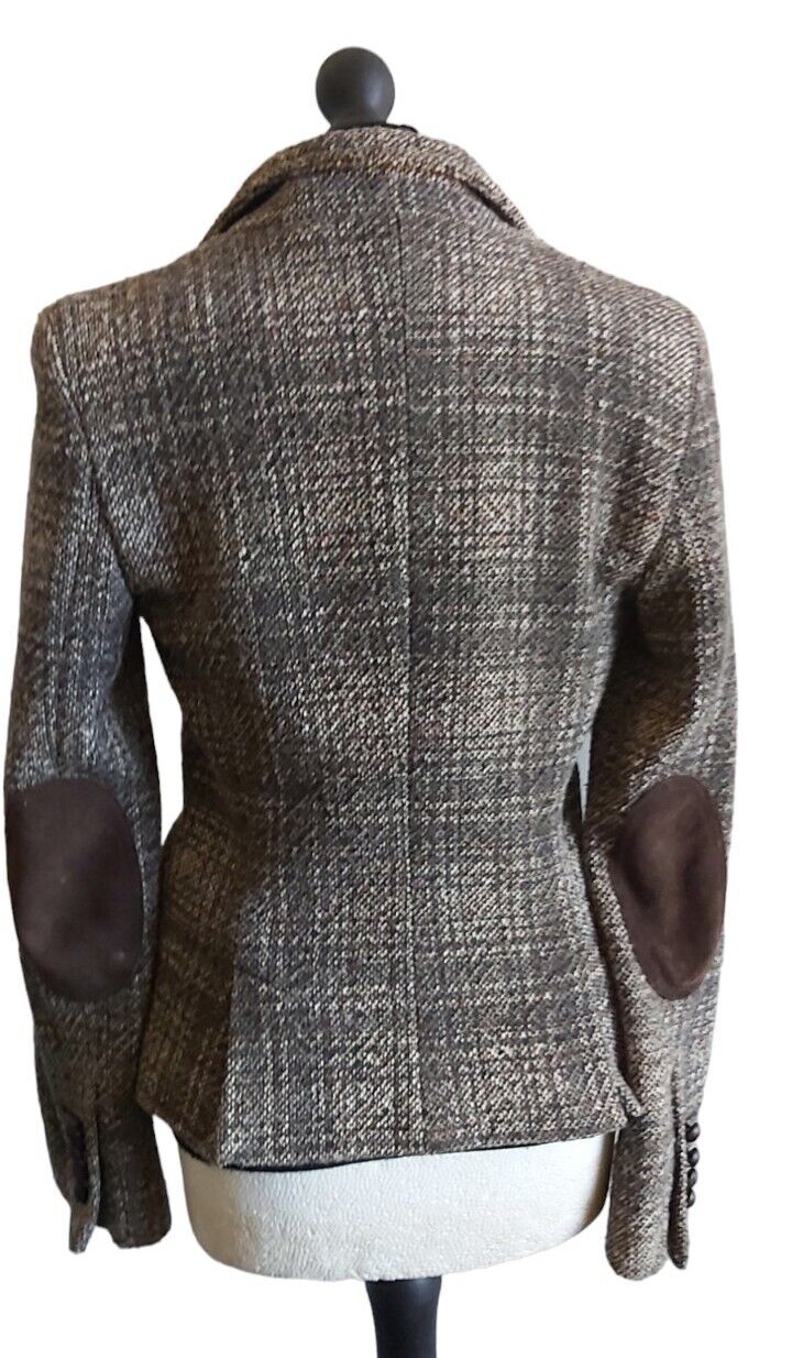 Zara Tweed Jacket Womens  Brown Wool Country Hacking Blazer Size S