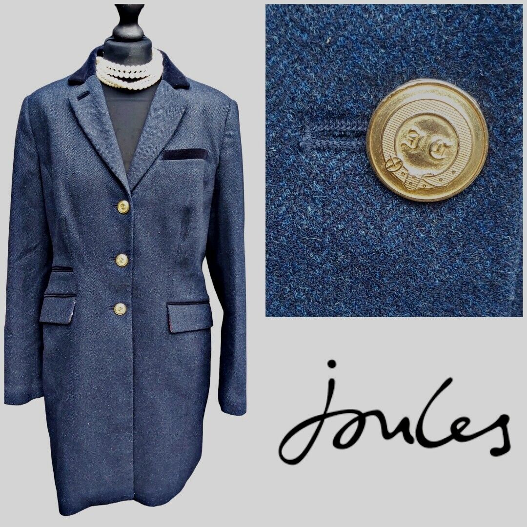 JOULES LADIES DUCHESS  NAVY TWEED LONG WOOL JACKET BLAZER  UK 16