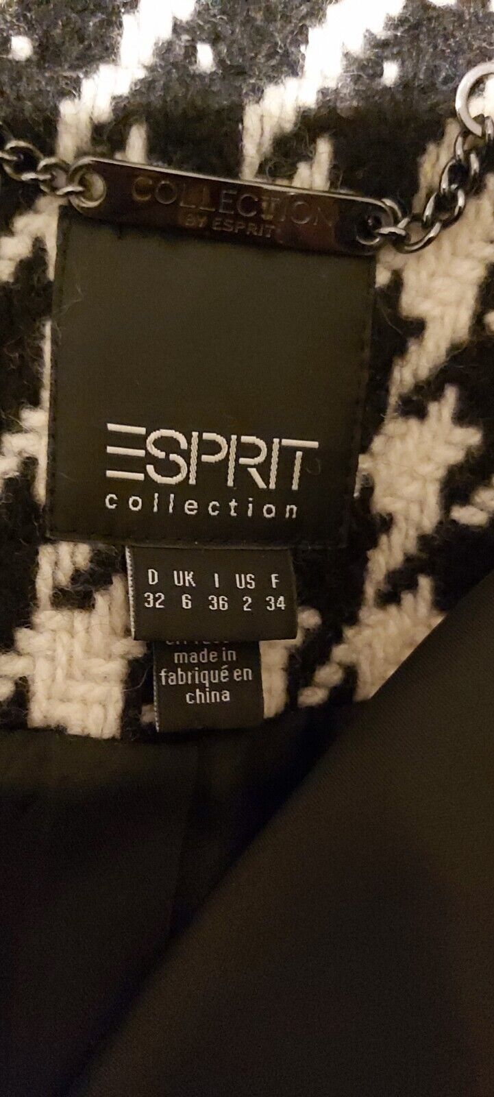 Ladies ESPIRIT Wool Tweed Check Jacket UK 10