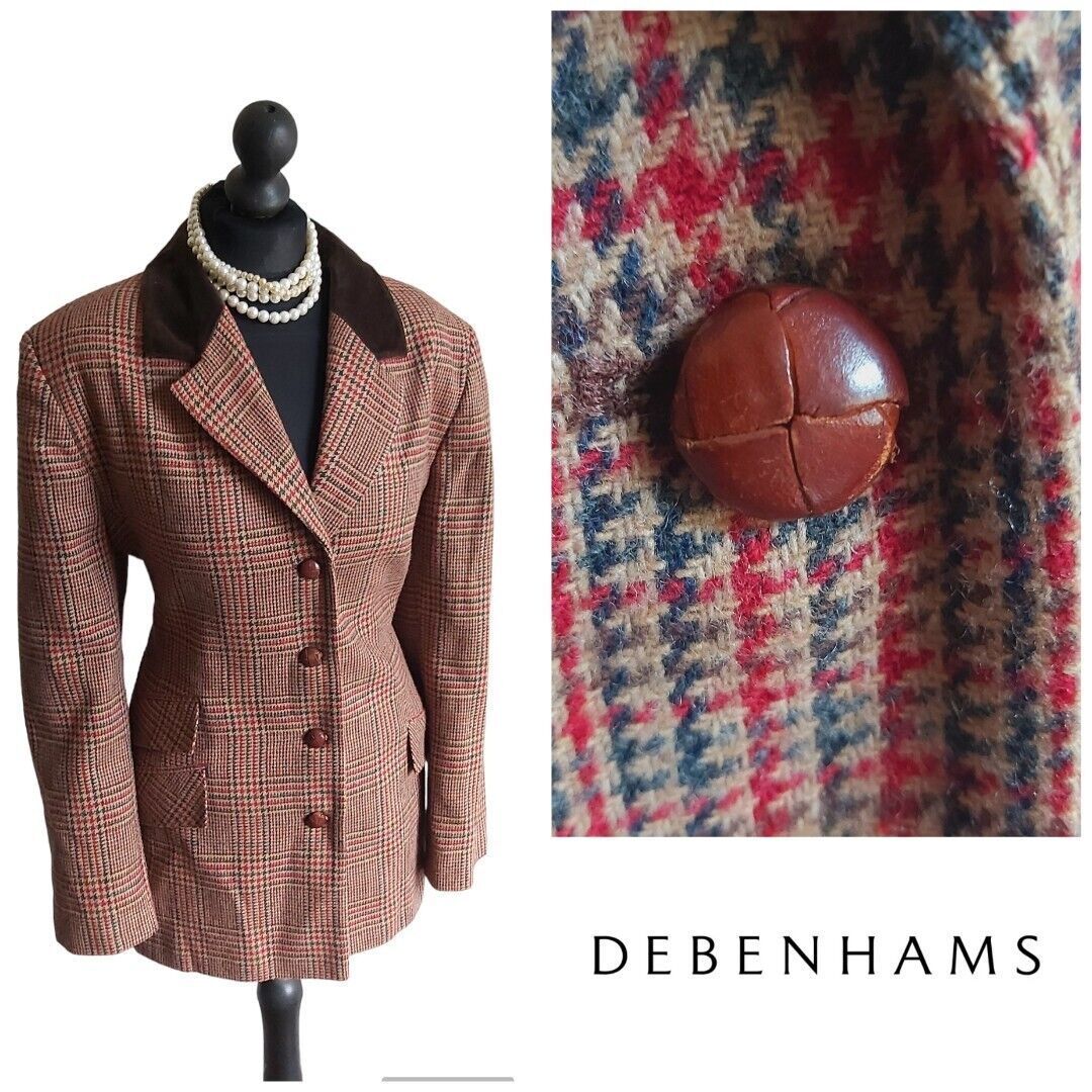 VINTAGE LADIES DEBENHAMS RED HERRING BROWN TWEED  BLAZER JACKET SIZE 14