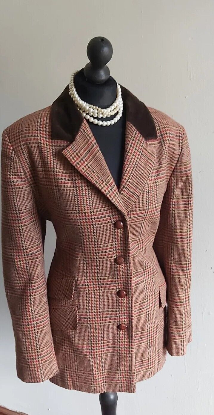 VINTAGE LADIES DEBENHAMS RED HERRING BROWN TWEED  BLAZER JACKET SIZE 14