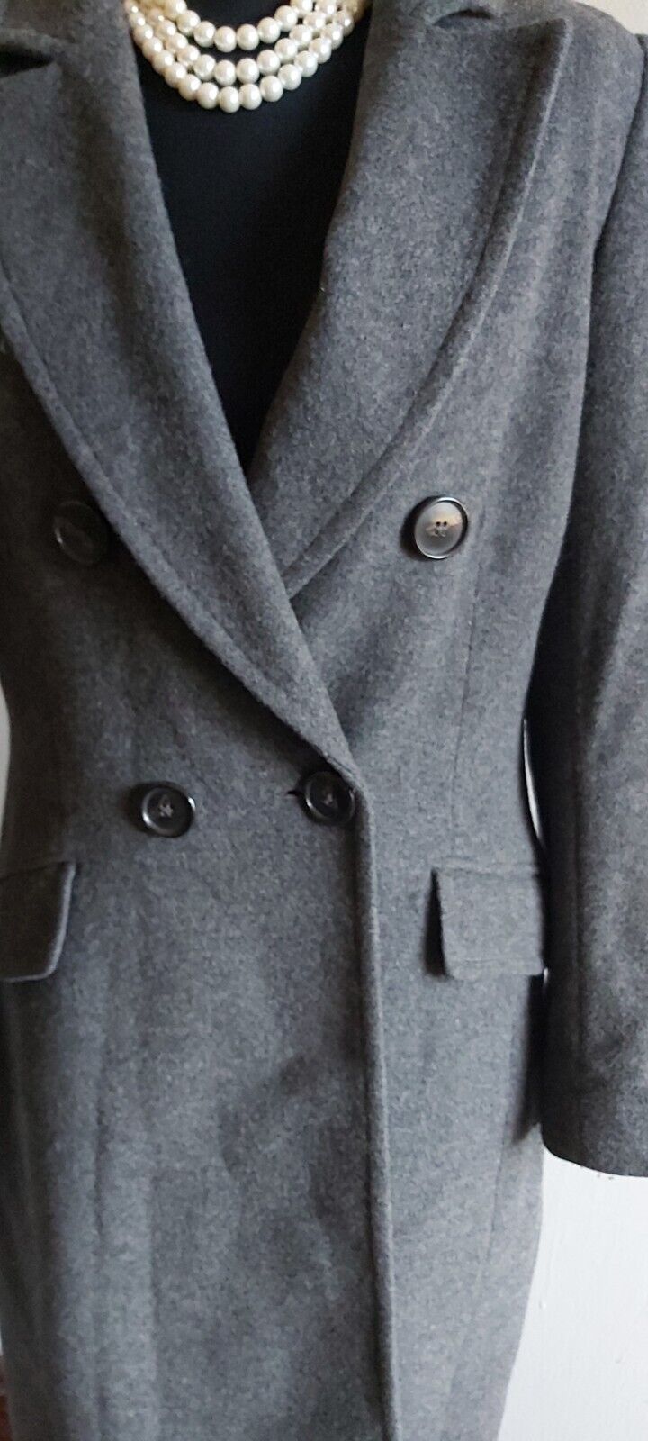 Hobbs Grey Double Breasted Wool Cashmere  Long  Coat 10/12