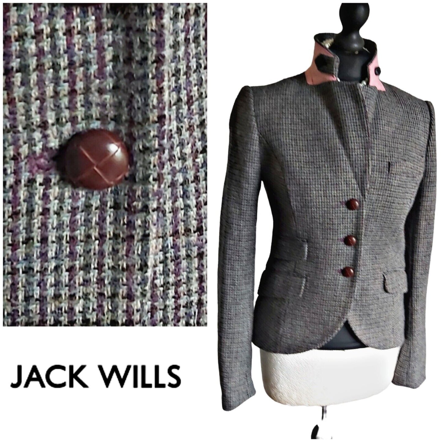 Ladiea Jack Wills 100% Wool Tweed  jacket Country Hacking Blazer 8