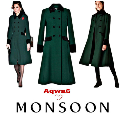 NEW TAGS Monsoon Kate MIDDLETON Green  Military Long Wool Coat UK 10