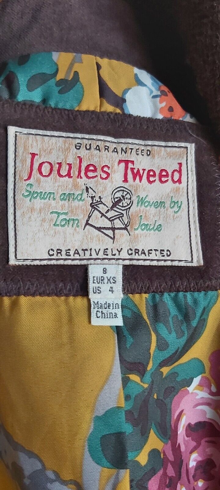 Ladies Joules 100% Wool  Harringbone Tweed brown Jacket SIZE 8