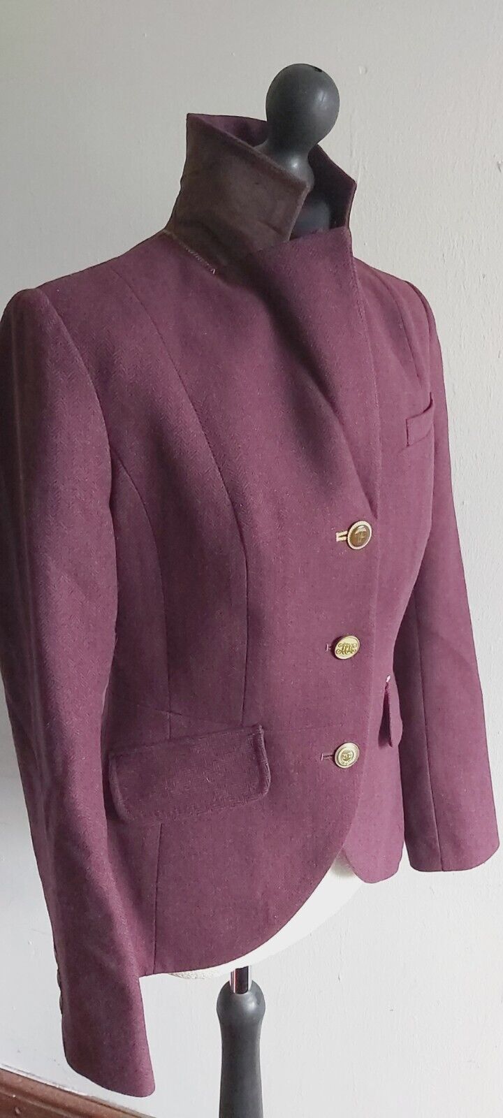 Joules Tweed Jacket 100% Wool Fitted Burgundy  Jacket  Size 12