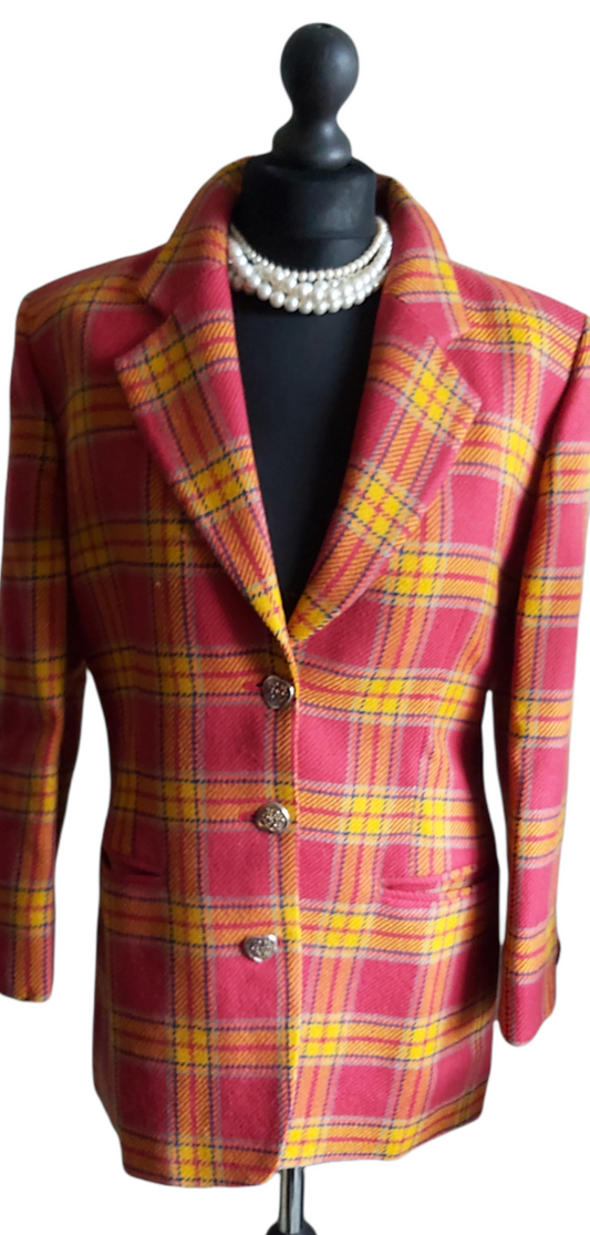 Ladies 100% Wool Tweed Check Iceberg Blazer Jacket Size 14