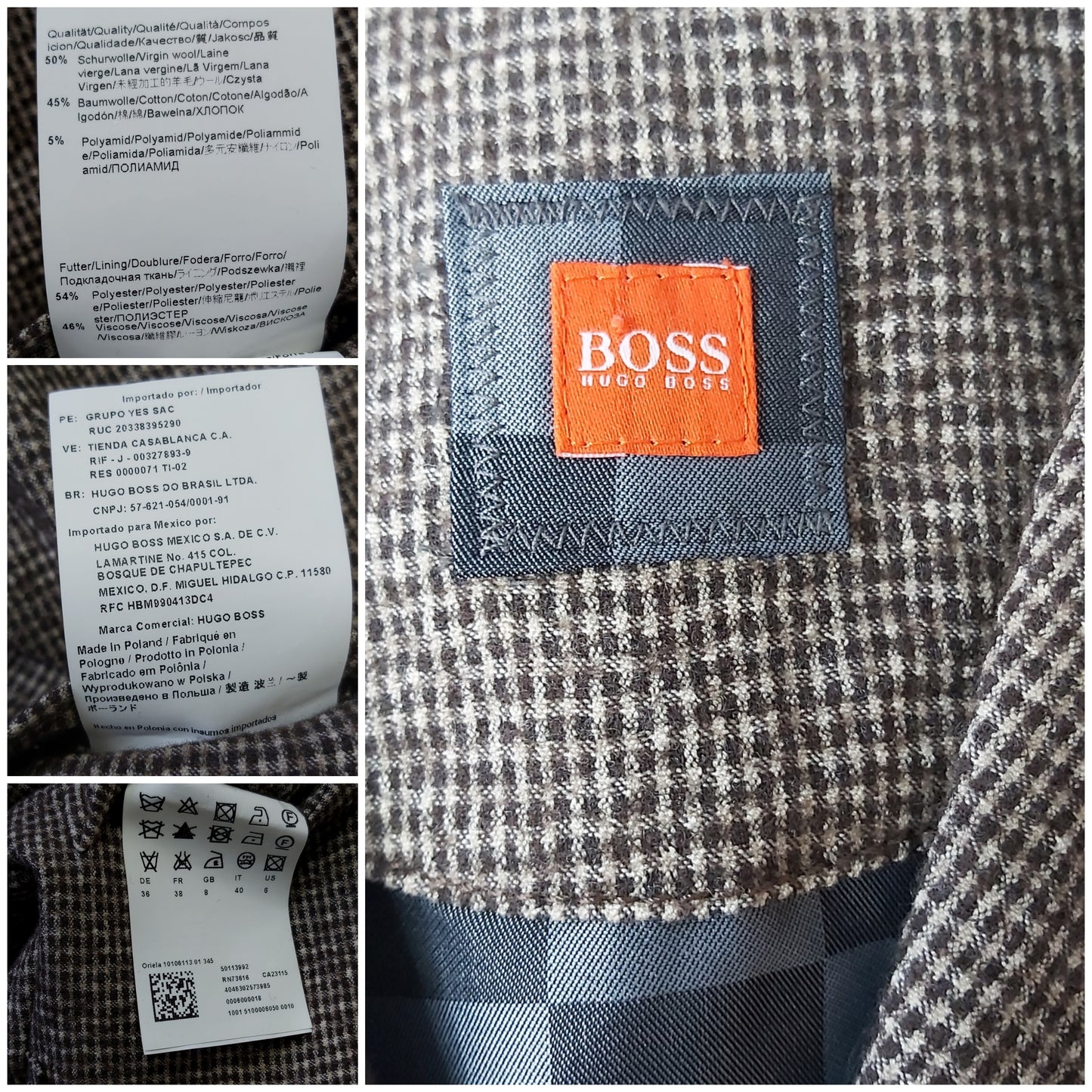 Ladies Hugo Boss Wool Tweed Brown pleats Check Jacket UK Size UK Size S