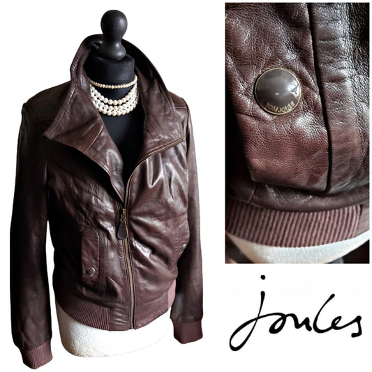 Ladies Joules Leather Brown Vintage Jacket Coat UK Size 10